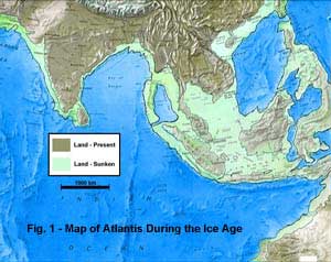 Fig. 1 - Map of Atlantis During the Ice Age (click to enlarge)